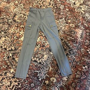 HALARA Grey Skinny Cargo-Style Pants with Gold Buttons